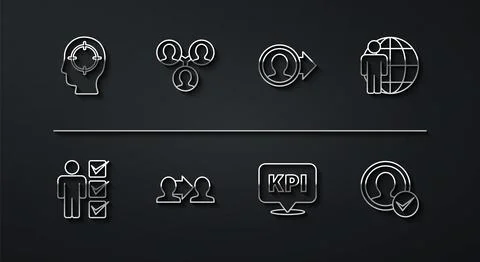 Set line Head hunting, User of man business suit, Key performance indicator Illustrazione stock