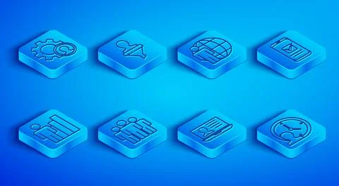 Set line Head hunting, Users group, Laptop with resume, Smartphone, Product.. Stock Illustration