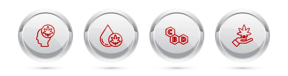 Set line Head with marijuana or cannabis, Marijuana olive oil, Cannabis molecule Stock Illustration
