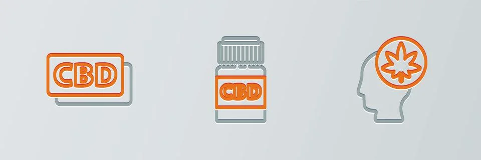 Set line Head with marijuana or cannabis, Cannabis molecule and Medical bottle Stock Illustration