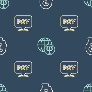 Set line Head with question mark, Psychology, Psi and on seamless pattern Illustrazione stock
