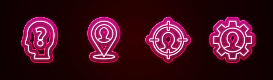 Set line Head with question mark, Location person, hunting and Human gear 스톡 일러스트