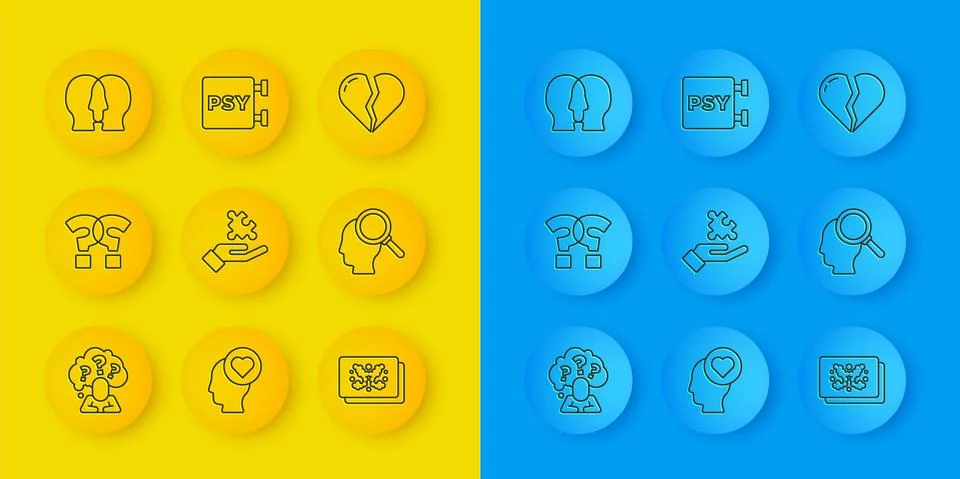 Set line Head with question mark, Question, Solution to the problem, Rorschach Illustrazione stock