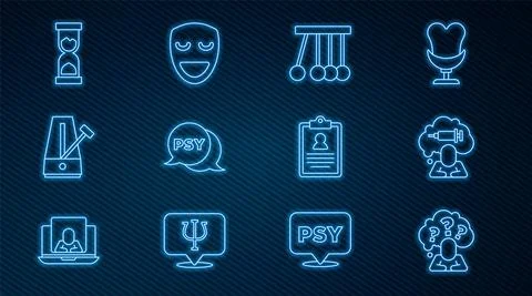 Set line Head with question mark, Addiction to the drug, Pendulum, Psychology Illustrazione stock