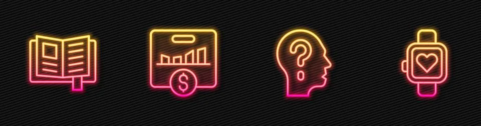 Set line Head with question mark, Reading book, Key performance indicator and Stock Illustration