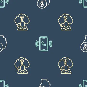 Set line Head with question mark, and Telephone 24 hours support on seamless Stock Illustration