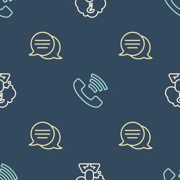 Set line Head with question mark, Speech bubble chat and Telephone 24 hours Illustrazione stock