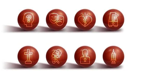 Set line Head with question mark, Graves funeral sorrow, Metronome pendulum Illustrazione stock