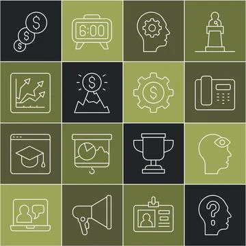 Set line Head with question mark, Man third eye, Telephone 24 hours support,  스톡 일러스트