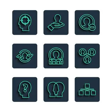 Set line Head with question mark, Project team base, Hierarchy organogram chart Stock Illustration