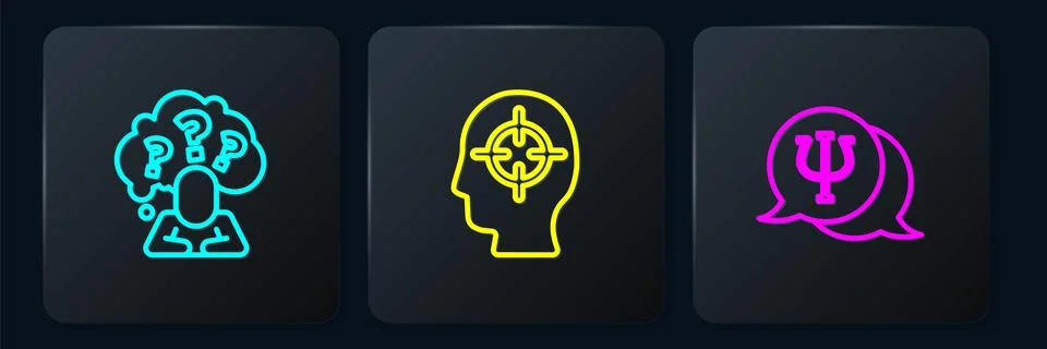 Set line Head with question mark, Psychology, Psi and Finding problem. Black イラスト素材