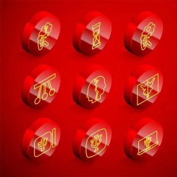 Set line Head with question mark, Old hourglass, heart, Pendulum, Bipolar d.. Illustrazione stock