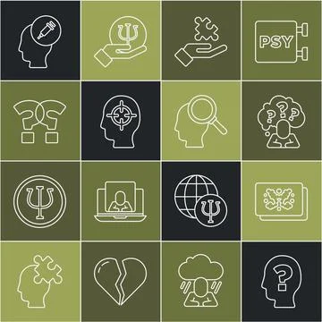 Set line Head with question mark, Rorschach test, Solution to the problem, .. Stock Illustration