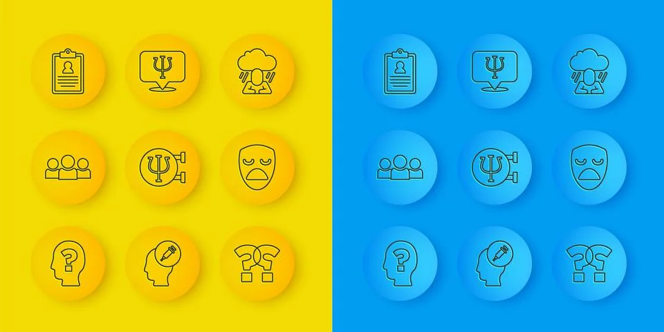Set line Head with question mark, Users group, Psychology, Psi, Question, D.. Stock Illustration