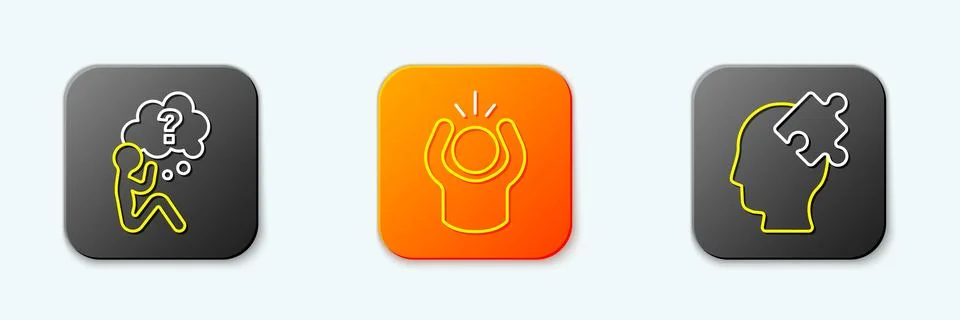 Set line Head with question mark, Anger and Solution to the problem icon. V.. Illustrazione stock