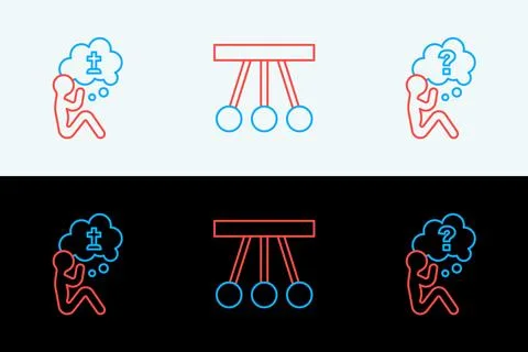 Set line Head with question mark, Man graves funeral sorrow and Pendulum ic.. Illustrazione stock