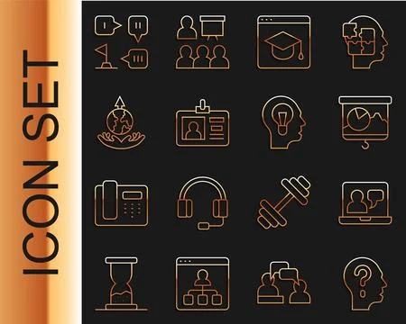 Set line Head with question mark, Online education, Chalkboard chart, Ident.. Stockillustratie