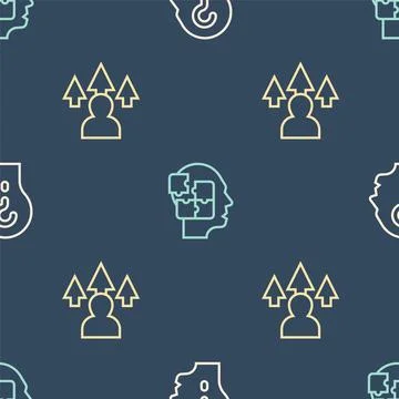 Set line Head with question mark, Front end development and puzzles strateg.. Ilustración de archivo