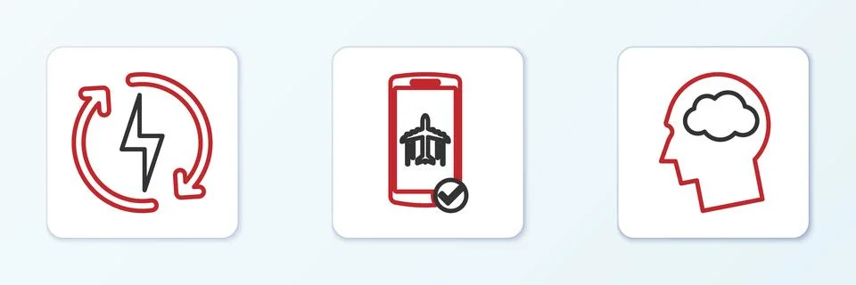 Set line Head silhouette with cloud Recharging and Flight mode the mobile ico 스톡 일러스트