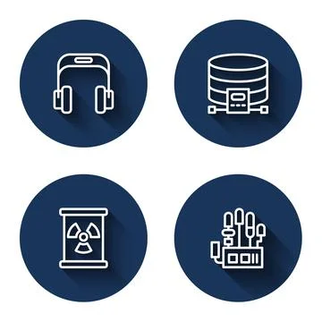 Set line Headphones, Cloud database, Radioactive waste in barrel and Mechanical Illustrazione stock