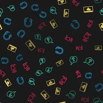 Set line Headphones, Speech bubble Question, No Internet connection and Stock Illustration
