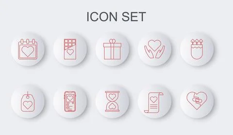 Set line Healed broken heart, Heart tag, Gift box and, Envelope with Valent.. Stock Illustration
