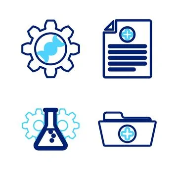 Set line Health record folder, Bioengineering, Clinical and Genetic icon. V.. Stock Illustration