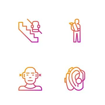 Set line Hearing aid, Deaf, Disabled elevator and Human broken arm. Gradient イラスト素材