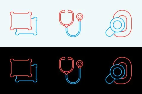 Set line Hearing aid, Pillow and Stethoscope icon. Vector Stock Illustration