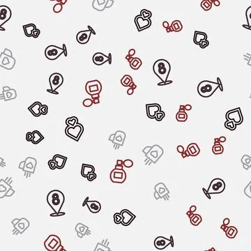 Set line Heart 8 March Coffee cup and heart and Perfume on seamless pattern.  Stock Illustration
