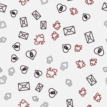 Set line Heart with 8 March, Envelope,  and  on seamless pattern. Vector Stock Illustration