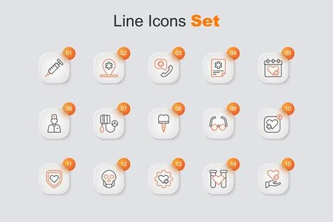 Set line Heart with cross, Test tube blood, Skull, Immune system, Mobile he.. 스톡 일러스트