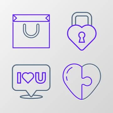 Set line Heart, Speech bubble with I love you, Castle in the shape of heart and Ilustração Stock