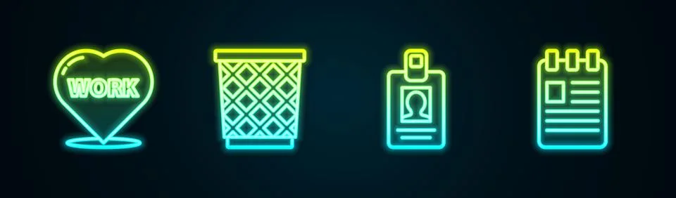 Set line Heart with text work, Trash can, Identification badge and Spiral Stock-Illustration