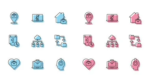 Set line Heart with text work, Online working, Freelancer, Cloud storage イラスト素材