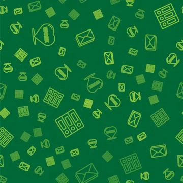 Set line Heart with text work, Office folders and Envelope on seamless pattern 스톡 일러스트