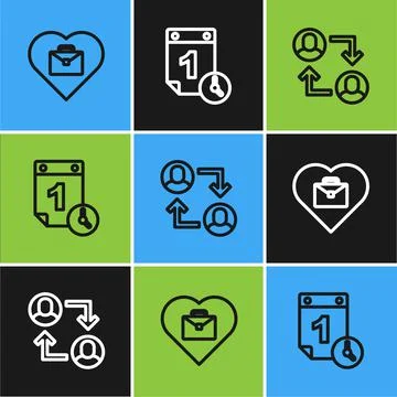 Set line Heart with text work, Project team base and Time management icon イラスト素材