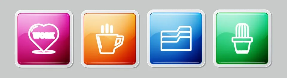Set line Heart with text work, Coffee cup, Document folder and Cactus and suc Illustrazione stock