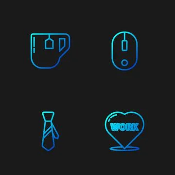 Set line Heart with text work, Tie, Cup of tea tea bag and Computer mouse Stock Illustration