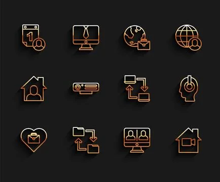 Set line Heart with text work, Cloud storage document folder, Time manageme.. 스톡 일러스트