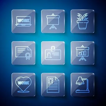 Set line Heart with text work, Resume, Table lamp, Plant in pot, Identifica.. 스톡 일러스트