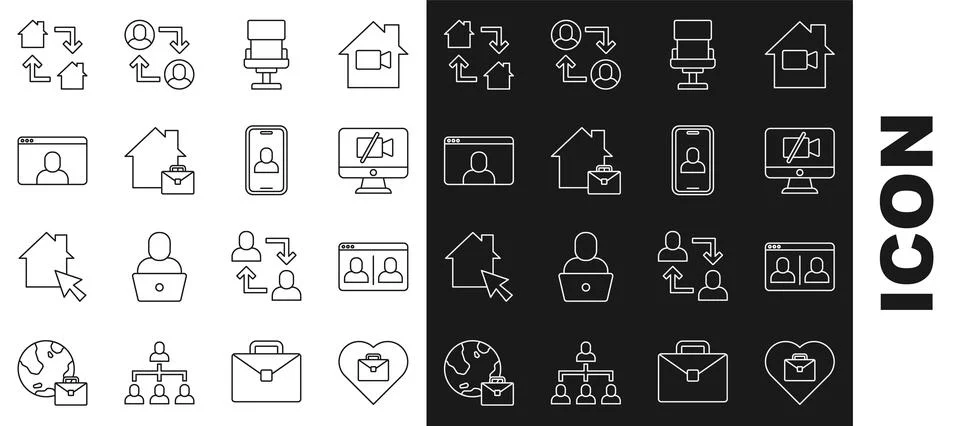 Set line Heart with text work, Video chat conference, camera Off computer, .. イラスト素材