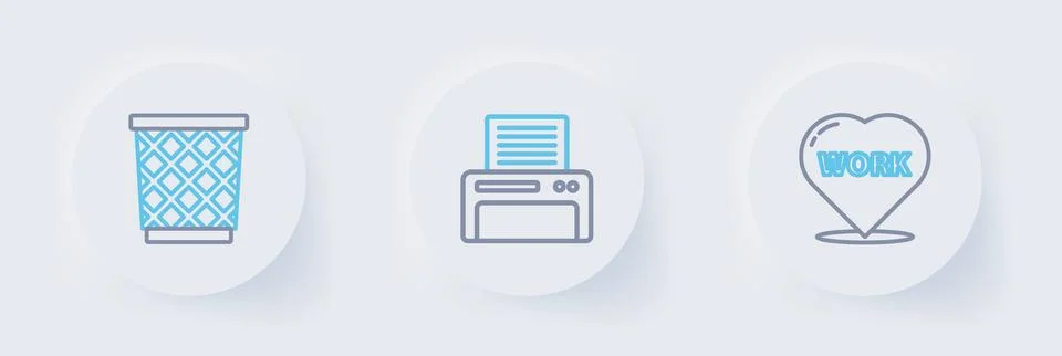Set line Heart with text work, Printer and Trash can icon. Vector Stockillustratie