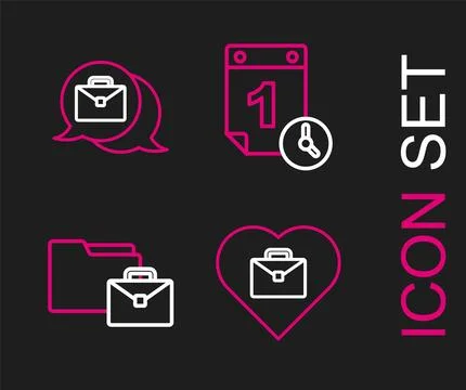 Set line Heart with text work, Online working, Time management and  icon. V.. Stock Illustration