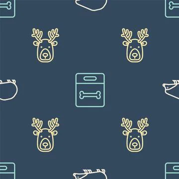 Set line Hedgehog, Deer head with antlers and Dog bone on seamless pattern Illustrazione stock