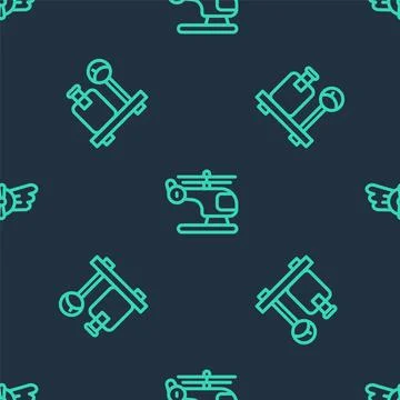 Set line Helicopter, Scale with suitcase and Aviation emblem on seamless pattern イラスト素材