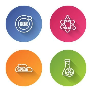 Set line Helium, Atom, CO2 emissions in cloud and Test tube with toxic liqu.. イラスト素材