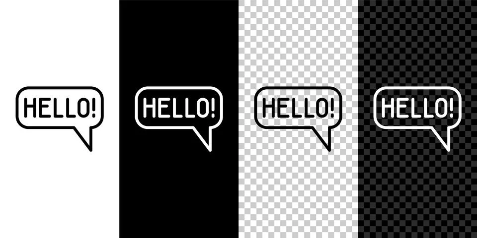 Set line Hello in different languages icon isolated on black and white Stock Illustration