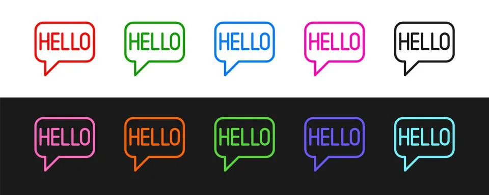 Set line Hello in different languages icon isolated on black and white Stock Illustration
