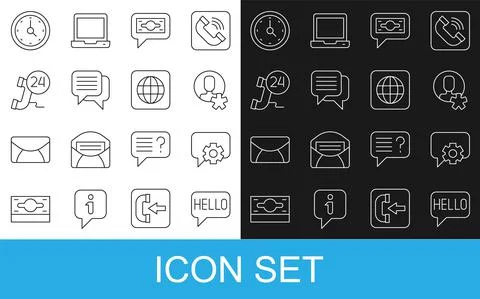 Set line Hello in different languages, Telephone 24 hours support, Elected 스톡 일러스트